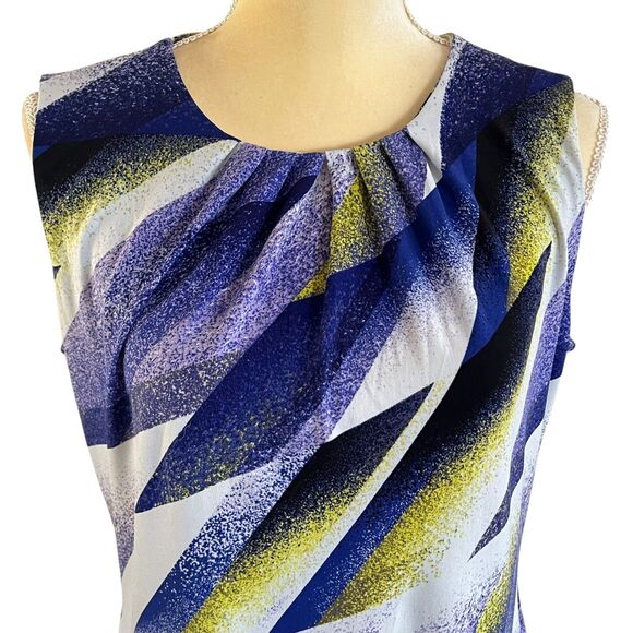Calvin Klein Sleeveless Top Abstract Print Ruched Neck Casual Blouse Multicolor - Picture 4 of 10